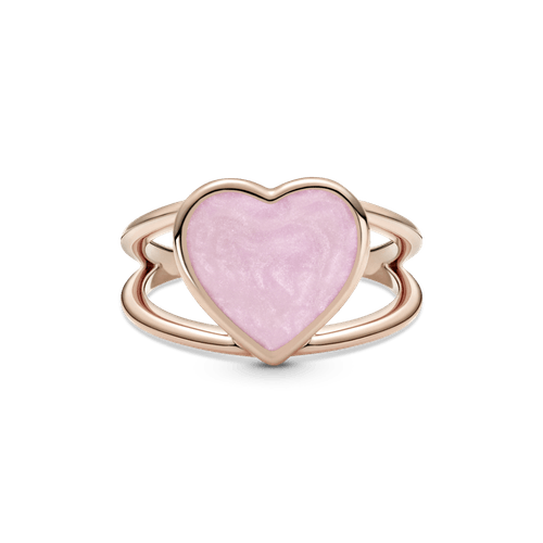 Anillo de impacto Corazón con remolino rosa Recubrimiento en Oro Rosa de 14k