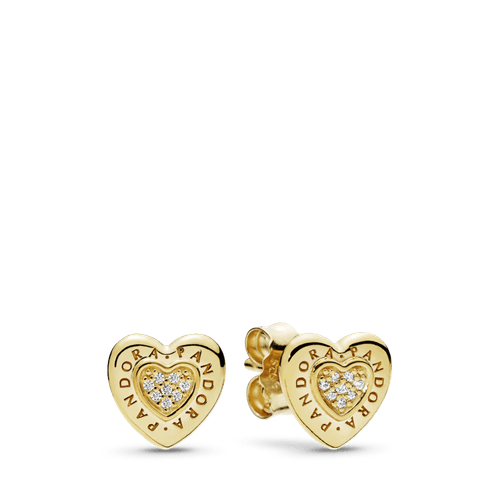 Aretes PANDORA Signature en forma de corazón con detalle de zirconitas Recubrimiento en Oro de 14k