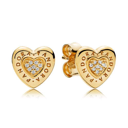 Aretes PANDORA Signature en forma de corazón con detalle de zirconitas Recubrimiento en Oro de 14k