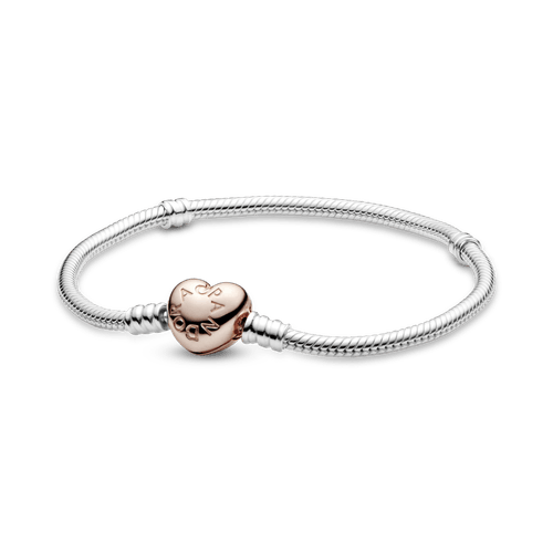 Brazalete Pandora Moments cadena de serpiente con broche de corazón Recubrimiento en Oro Rosa de 14k Icons