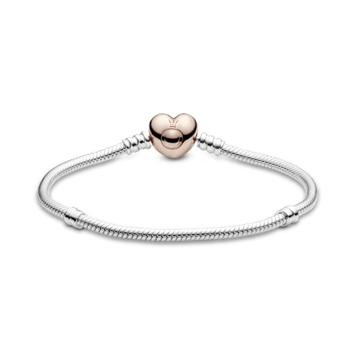 Brazalete Pandora Moments cadena de serpiente con broche de corazón Recubrimiento en Oro Rosa de 14k Icons
