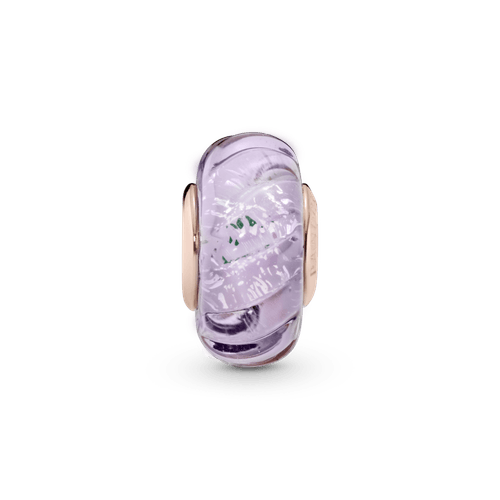 Charm de cristal Murano Ranuras centelleantes Recubrimiento en Oro Rosa de 14k