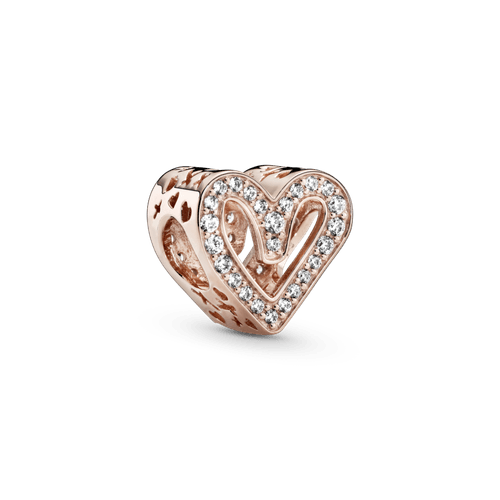 Charm resplandeciente Corazón de diseño libre Recubrimiento en Oro Rosa de 14k