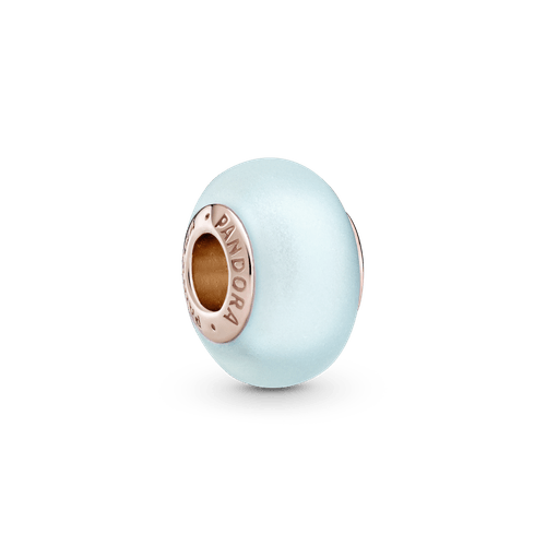 Charm De Cristal Murano Azul Mate Recubrimiento en Oro Rosa de 14k