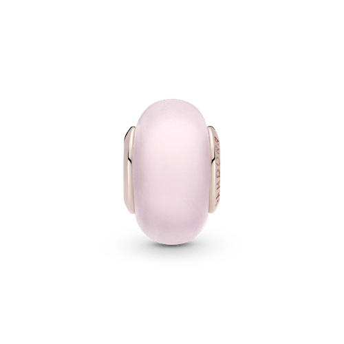 Charm De Cristal Murano Rosa Mate Recubrimiento en Oro Rosa de 14k