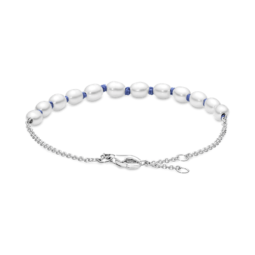 Brazalete de cadena de cuerda azul con perla cultivada de agua dulce