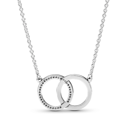 Collar Collier Círculos entrelazados relucientes con logotipo Pandora Recubrimiento en Oro de 14k
