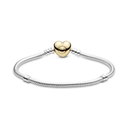 Brazalete Pandora Moments cadena de serpiente con broche de corazón Recubrimiento en Oro de 14k Flexible Amor