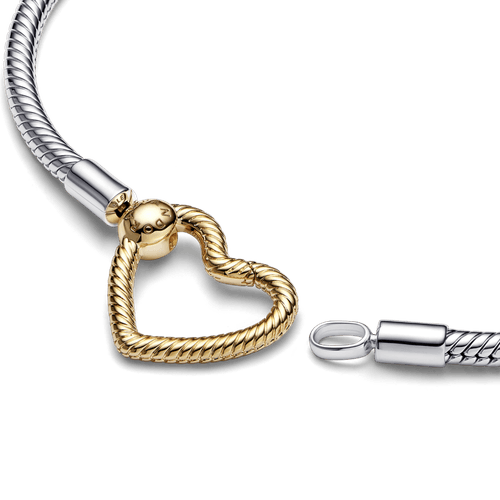 Brazalete cadena de serpiente con broche de corazón Pandora Moments Recubrimiento en Oro de 14k | Pandora Plata Esterlina