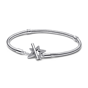 Brazalete cadena de serpiente Estrella asimétrica con barra T Pandora Moments Pandora Plata Esterlina