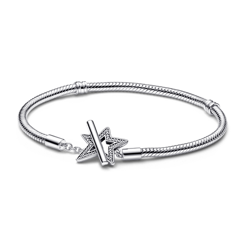 Brazalete cadena de serpiente Estrella asimétrica con barra T Pandora Moments Pandora Plata Esterlina