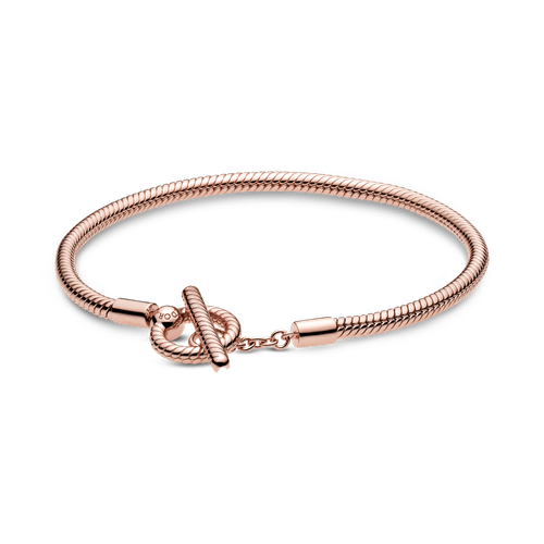 Brazalete cadena de serpiente con barra T Recubrimiento en Oro Rosa de 14k Pandora Moments