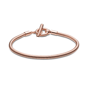Brazalete cadena de serpiente con barra T Recubrimiento en Oro Rosa de 14k Pandora Moments