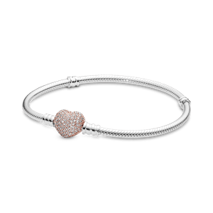 Brazalete Pandora Moments cadena de serpiente con broche de corazón Recubrimiento en Oro Rosa de 14k