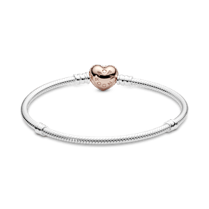 Brazalete Pandora Moments cadena de serpiente con broche de corazón Recubrimiento en Oro Rosa de 14k