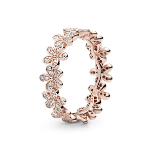 Anillo Campo De Margaritas Deslumbrantes Cz Clara Recubrimiento en Oro Rosa de 14k
