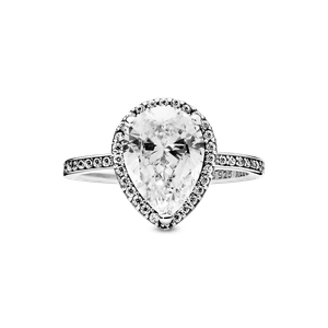 Anillo con halo brillante en forma de gota Zirconia Cúbica