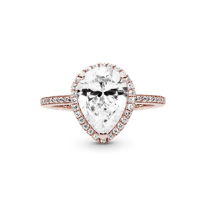 Anillo con halo brillante en forma de gota Recubrimiento en Oro Rosa de 14k