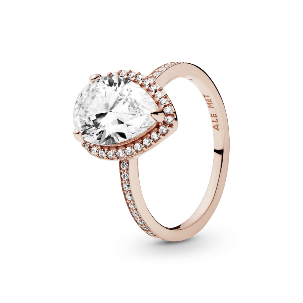 Anillo con halo brillante en forma de gota Recubrimiento en Oro Rosa de 14k