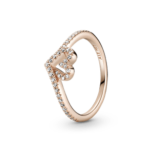 Anillo Hueso de los deseos con corazón reluciente Recubrimiento en Oro Rosa de 14k