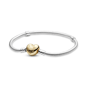 Brazalete Pandora Moments cadena de serpiente con broche de corazón Recubrimiento en Oro de 14k Amor y romance