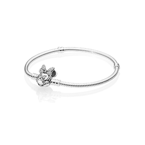 Brazalete de cadena de serpiente Pandora Moments con broche de Minnie Mouse en pavé