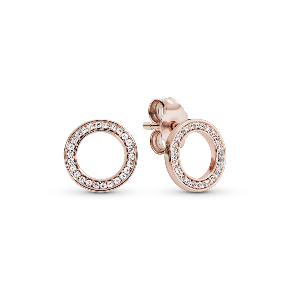 Aretes de botón Círculo reluciente Recubrimiento en Oro Rosa de 14k