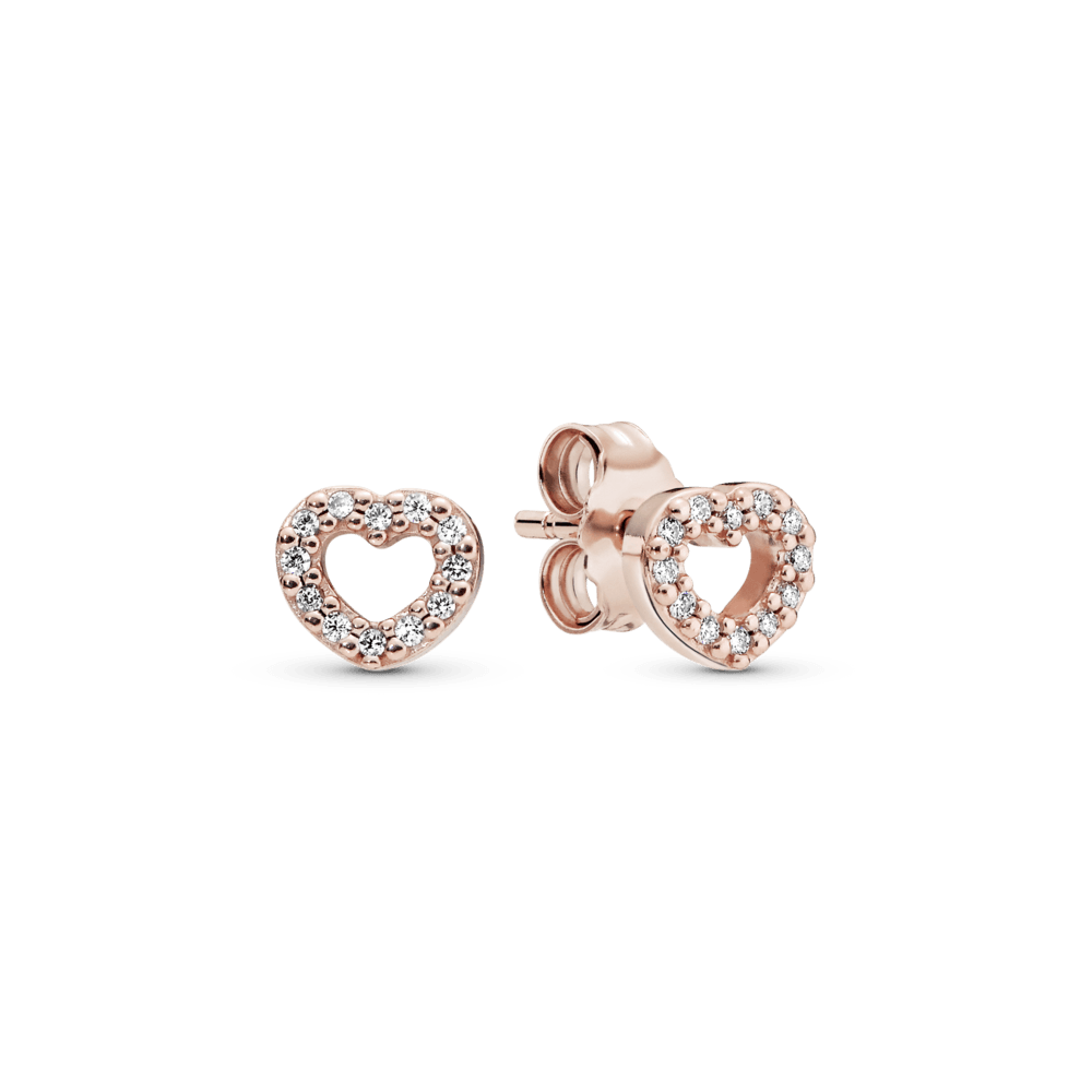 Aretes de botón Corazón abierto Recubrimiento en Oro Rosa de 14k