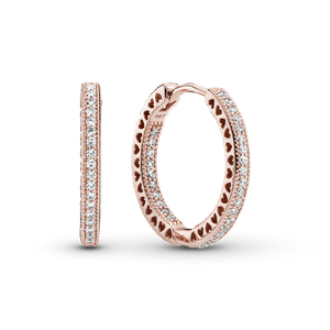 Argollas Brillo y corazones Recubrimiento en Oro Rosa de 14k