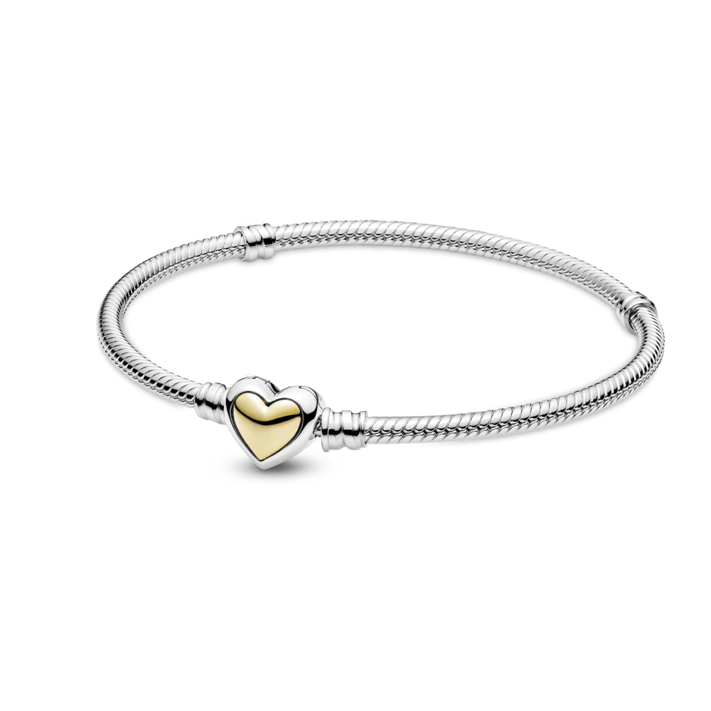 Brazalete Cadena De Serpiente Con Broche De Corazón Dorado Cóncavo Dos Tonos