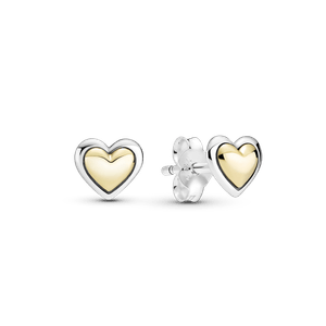 Aretes De Botón Corazón Dorado Cóncavo Dos Tonos