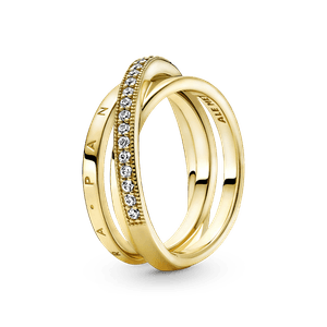 Anillo De Banda Triple Cruzado Con Pavé Recubrimiento en Oro de 14k