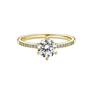 Anillo Solitario Corona Reluciente Transparente Recubrimiento en Oro de 14k