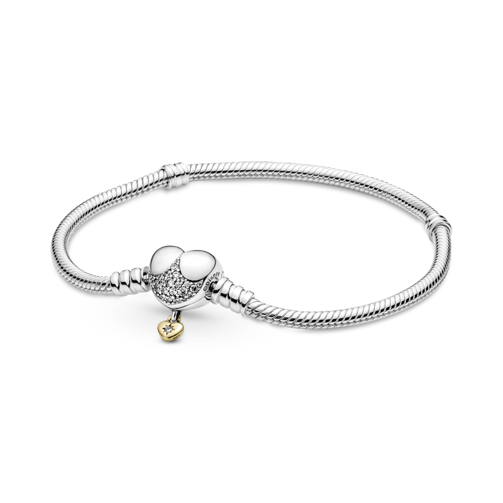 Brazalete Cadena De Serpiente Con Broche De Corazón De Disney Pandora Moments Recubrimiento en Oro de 14k