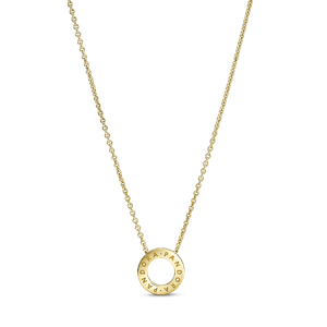 Collar Cadena Círculo De Pavé Con Logotipo Pandora Recubrimiento en Oro de 14k