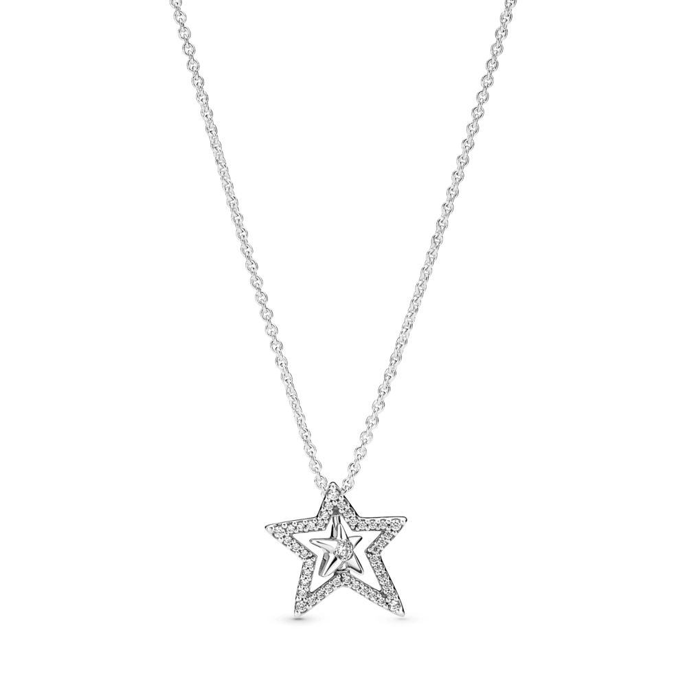 Collar En Plata De Ley Estrella Asimétrica En Pavé