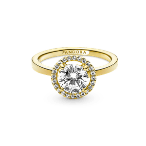 Anillo Halo Redondo Brillante Recubrimiento En Oro De 14K