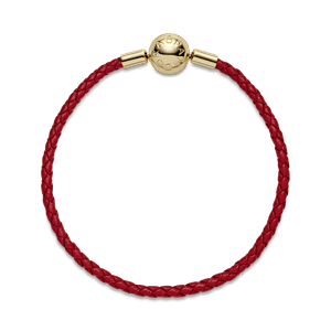 Brazalete De Piel Trenzada Roja Moments De Pandora Recubrimiento en Oro de 14k