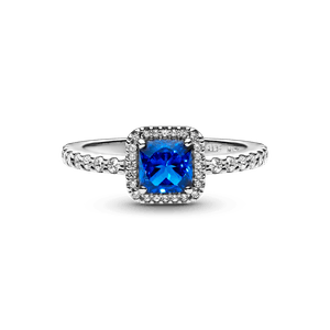 Anillo Cuadrado Azul Con Halo