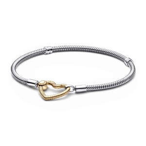 Brazalete cadena de serpiente con broche de corazón Pandora Moments Recubrimiento en Oro de 14k | Pandora Plata Esterlina