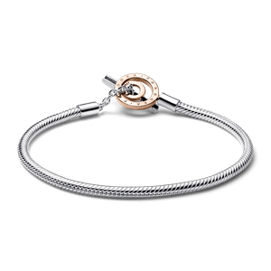Brazalete cadena de serpiente de dos tonos con barra-T con logotipo Pandora Signature