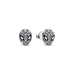 Aretes de botón en pavé Máscara de Spiderman de Marvel Pandora Plata Esterlina