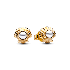 Aretes de botón Concha marina de La Sirenita de Disney Recubrimiento en Oro de 14k