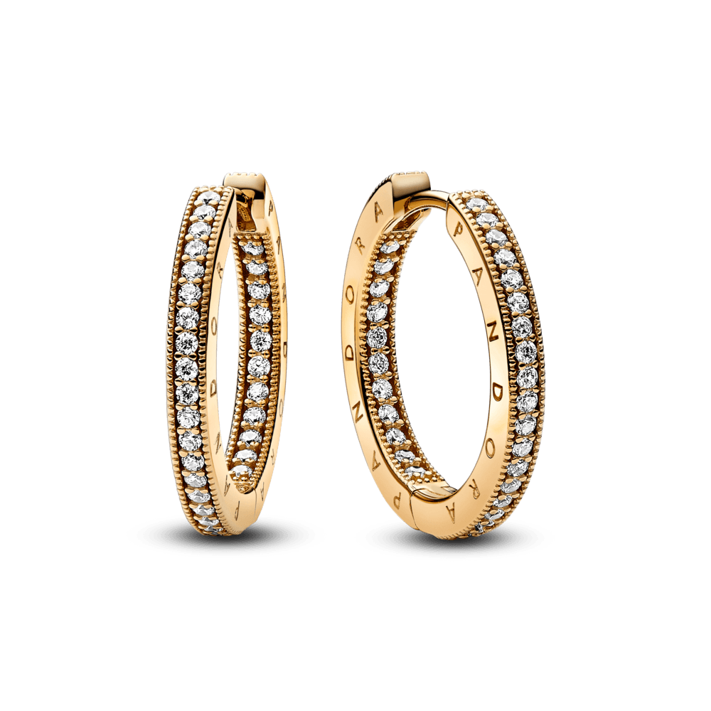 Pendientes de Aro Logo y Pavé Pandora Signature