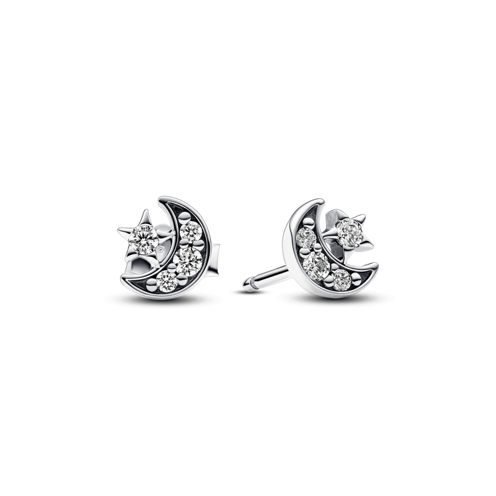 Aretes de Botón Luna y Estrella Brillantes
