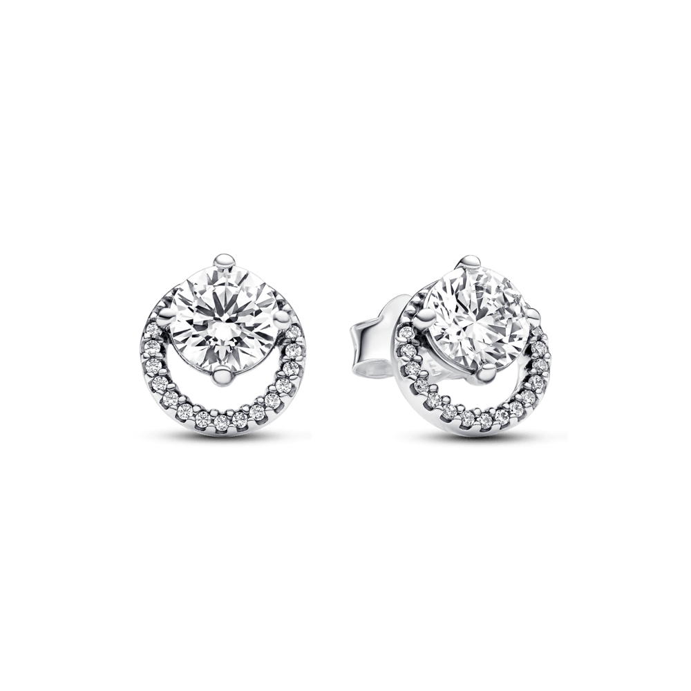 Aretes de Botón Brillante Halo Redondo