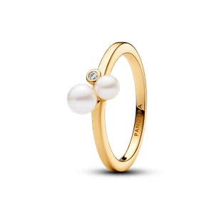 Anillo Dúo de Perlas Cultivadas de Agua Dulce Tratadas Dorado