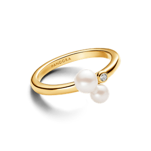 Anillo Dúo de Perlas Cultivadas de Agua Dulce Tratadas Dorado
