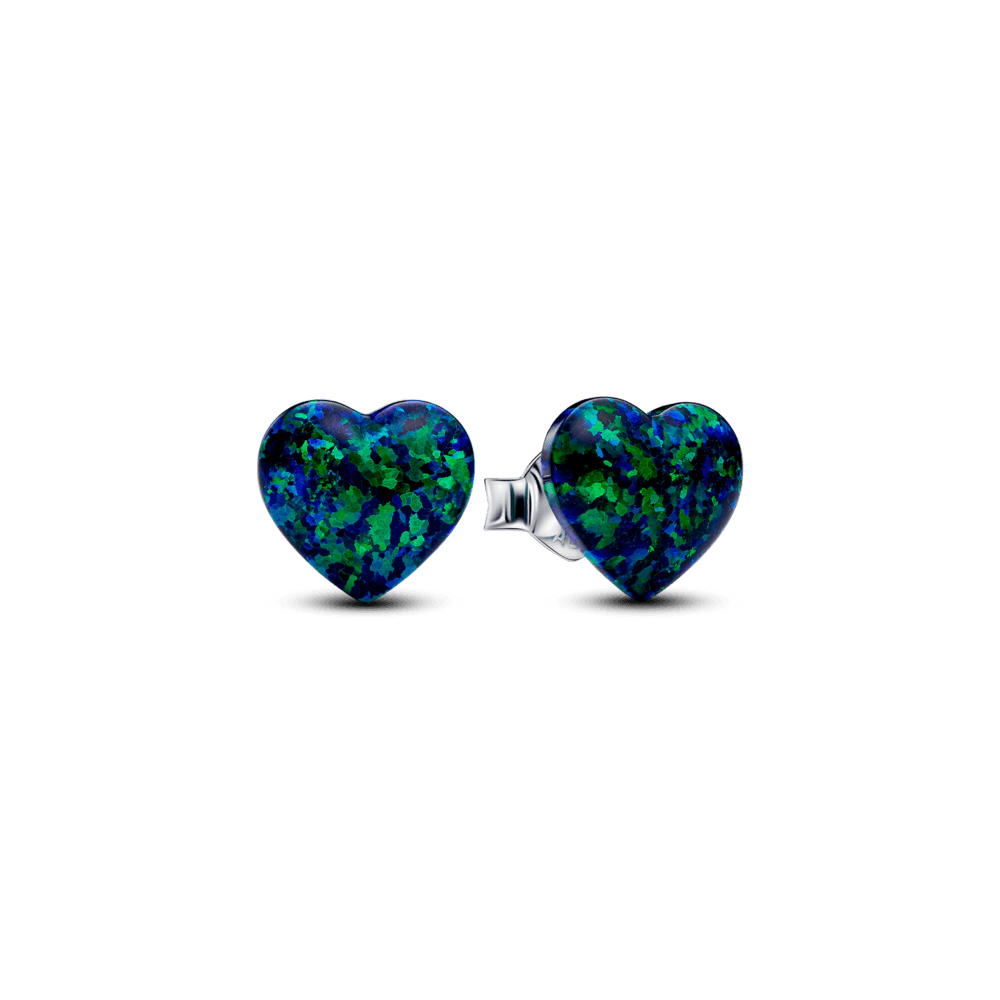 Aretes de Botón Corazón Verde Opalescente