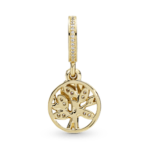 Charm colgante Árbol de familia reluciente Recubrimiento en Oro de 14k